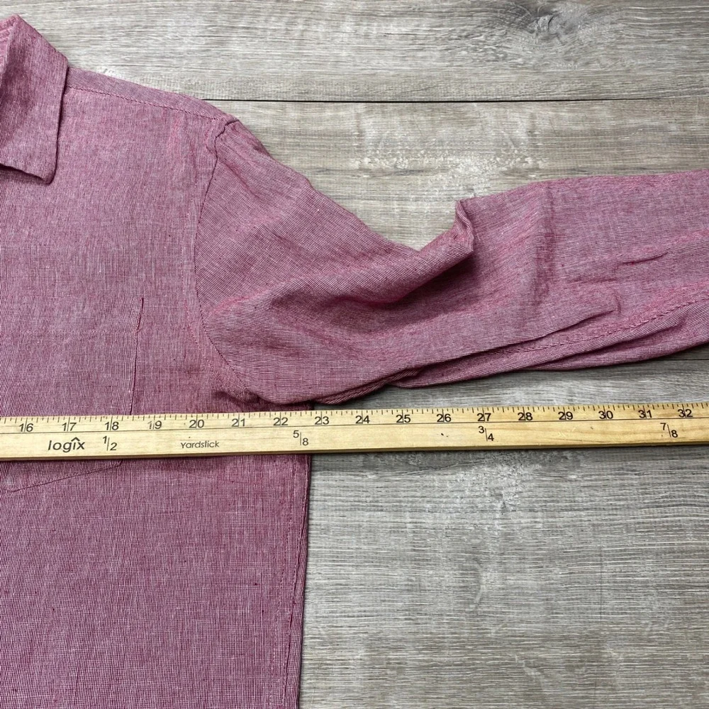Banana Republic Linen Cotton Shirt Mens L Red Slim Fit Long Sleeve Casual Summer